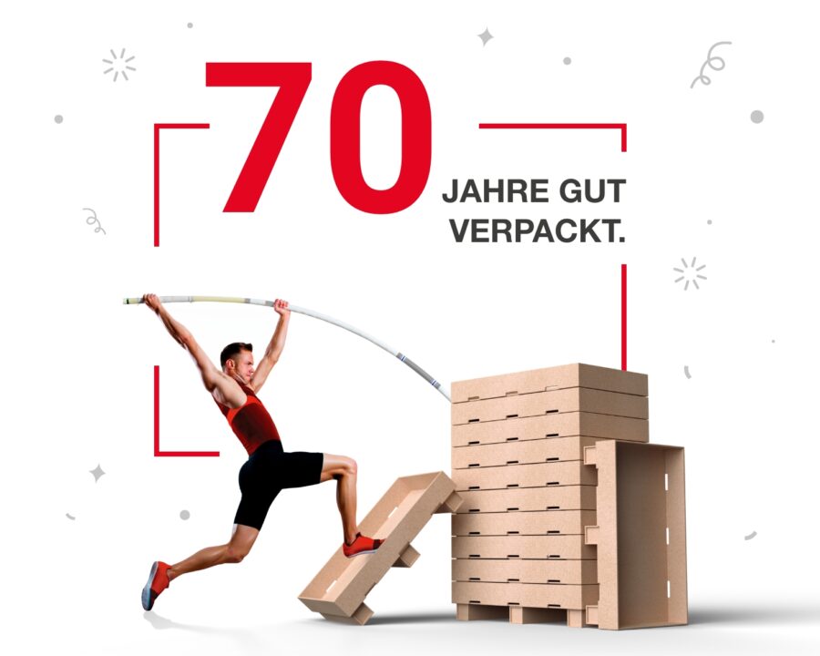 Grafik 70 Jahre Tillmann Verpackungen mit Konfetti und dem Stabhochspringer Mottobild