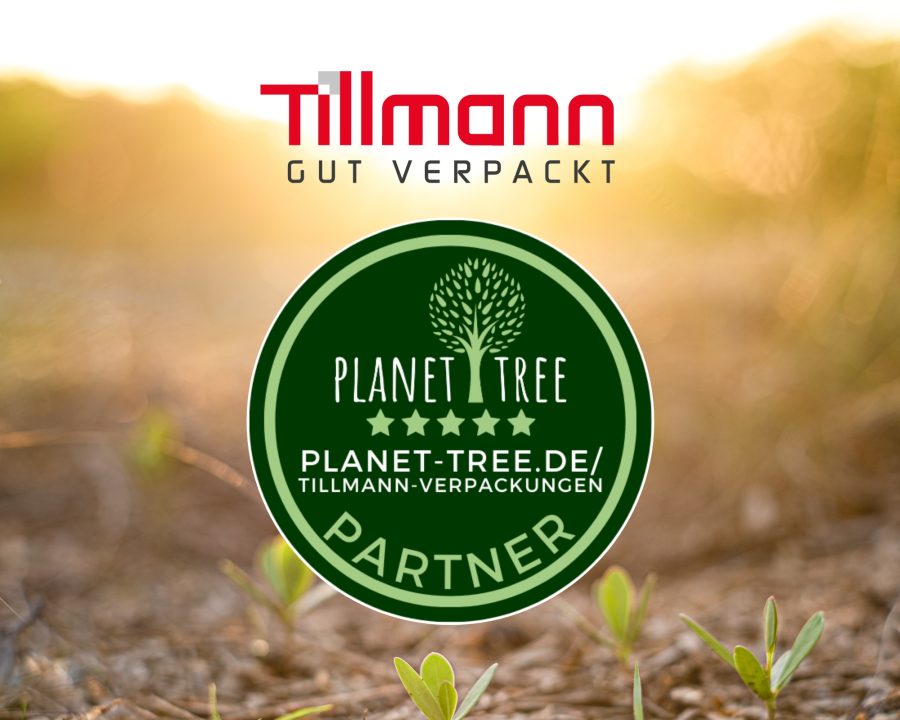 Das Bild zeigt das Tillmann Verpackungen Logo zusammen mit dem Planet Tree Partnersiegel.